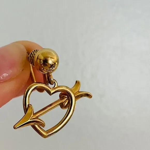 Vintage Gold Plate Heart Shaped Screw Back Earrings - Picture 5 of 5